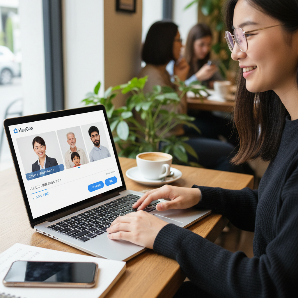 A user creating an AI-generated video on a laptop, showcasin